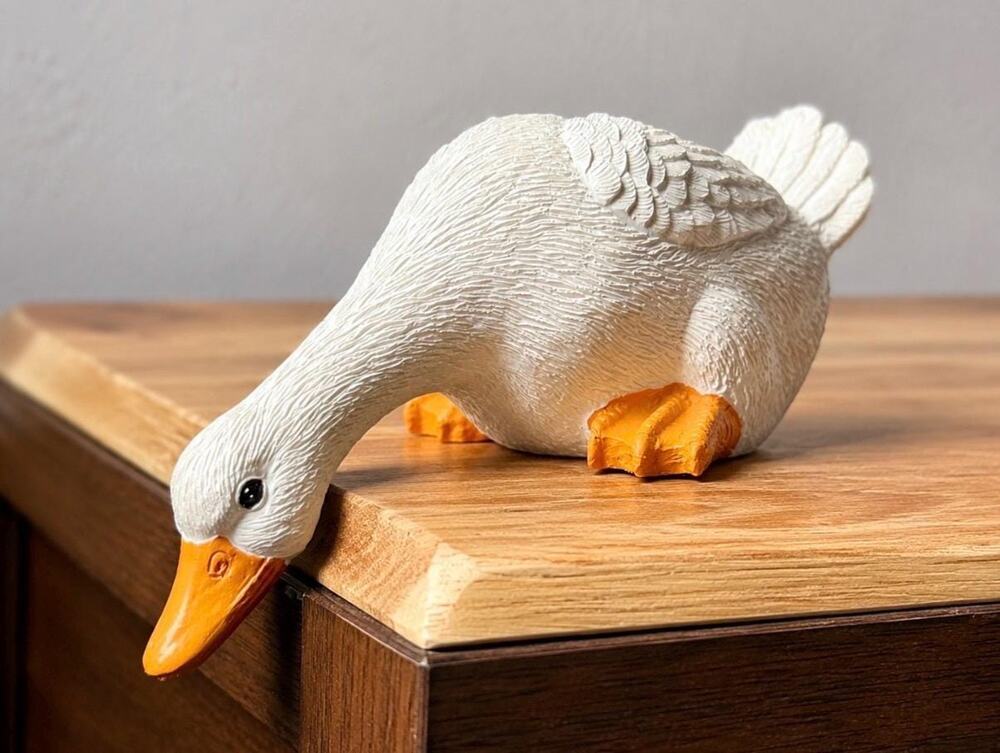 Vintage White Goose Figurine: Grazing Pose, Farmhouse Cottagecore Decor